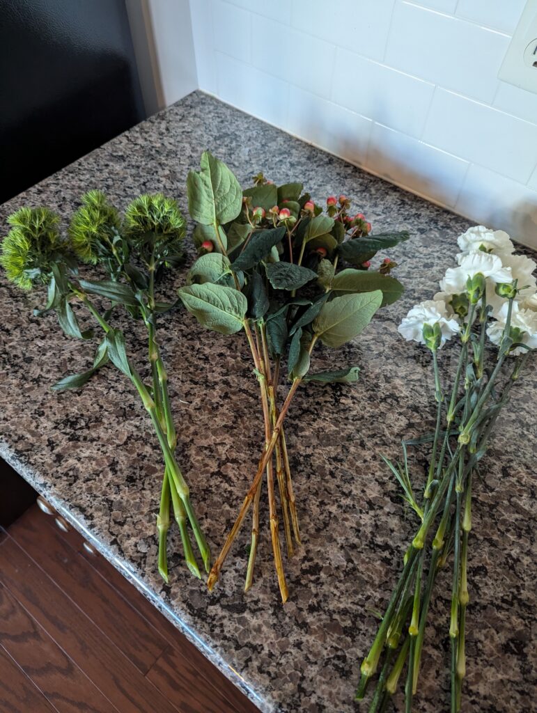 Stems divided into filler and focus groups for bouquets