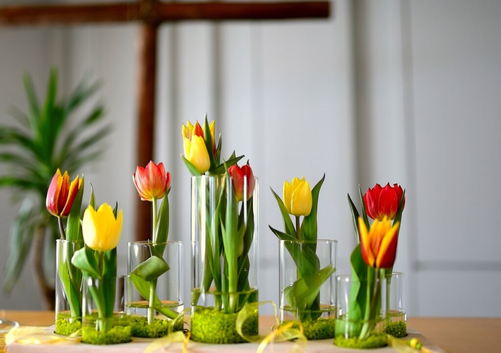 Tulips in bud vases