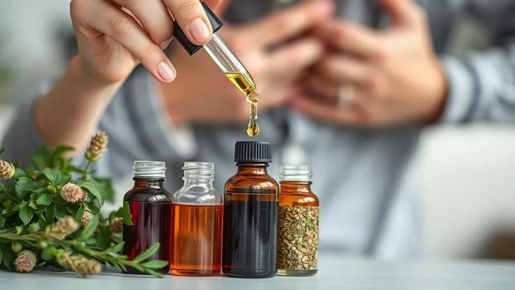 Woman using eyedropper to create an herbal tincture